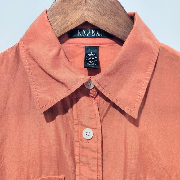 Lauren Ralph Lauren Womens Burnt Orange Silk Blend Button Up Blouse Size Small - Picture 2 of 9